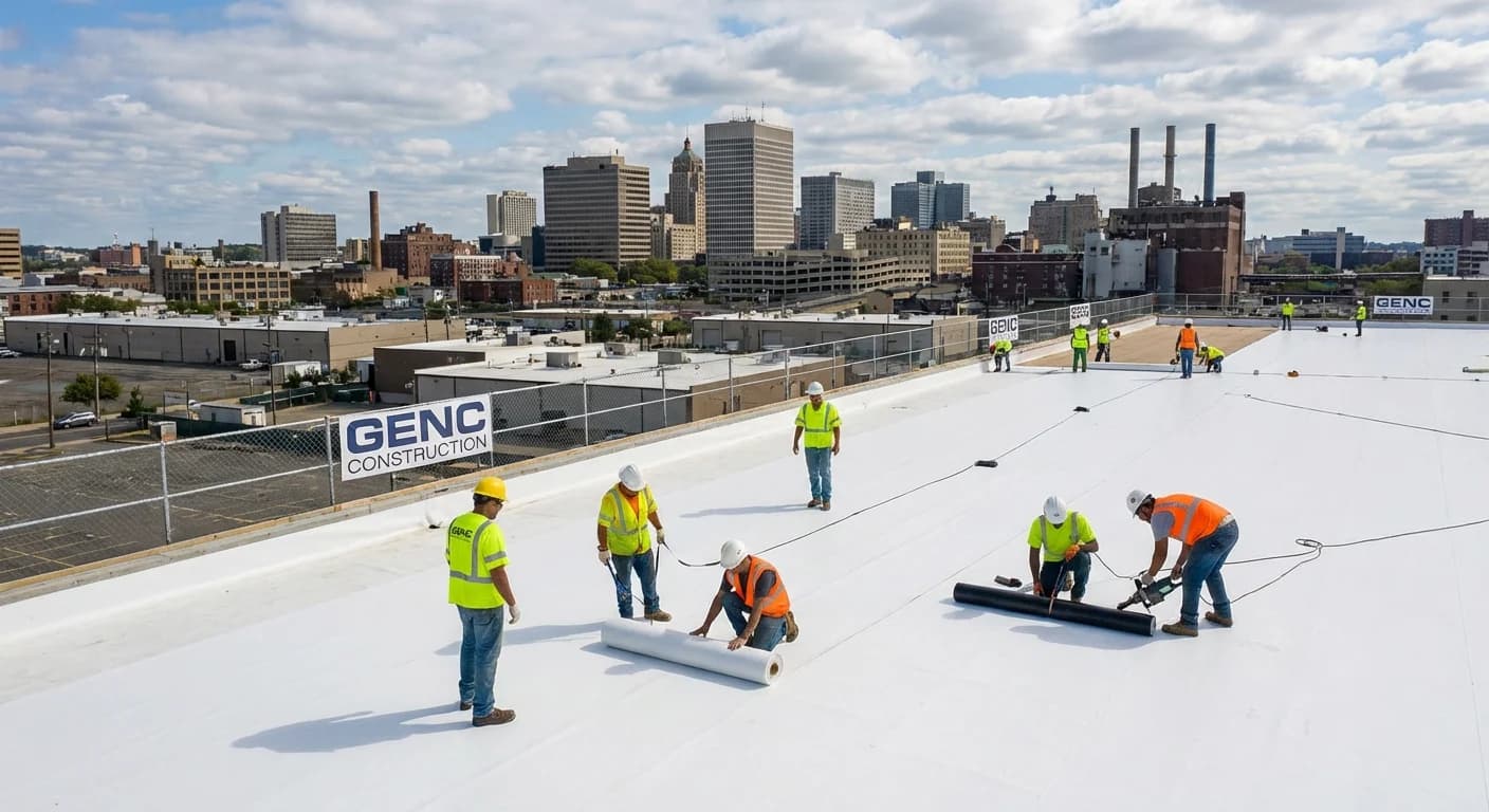 Mixed-use building roof restoration in Newark NJ